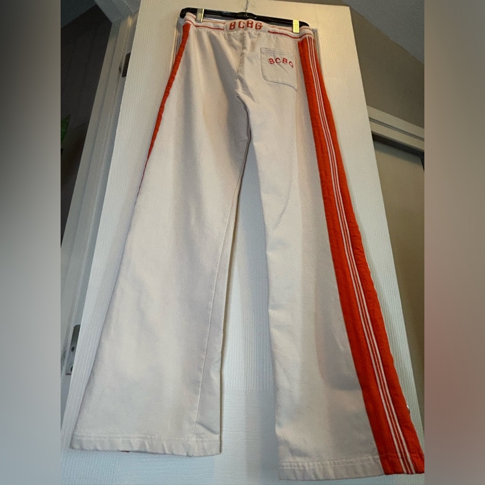 BCBGMaxAzria Cream Track Pants with Orange Side Stripes